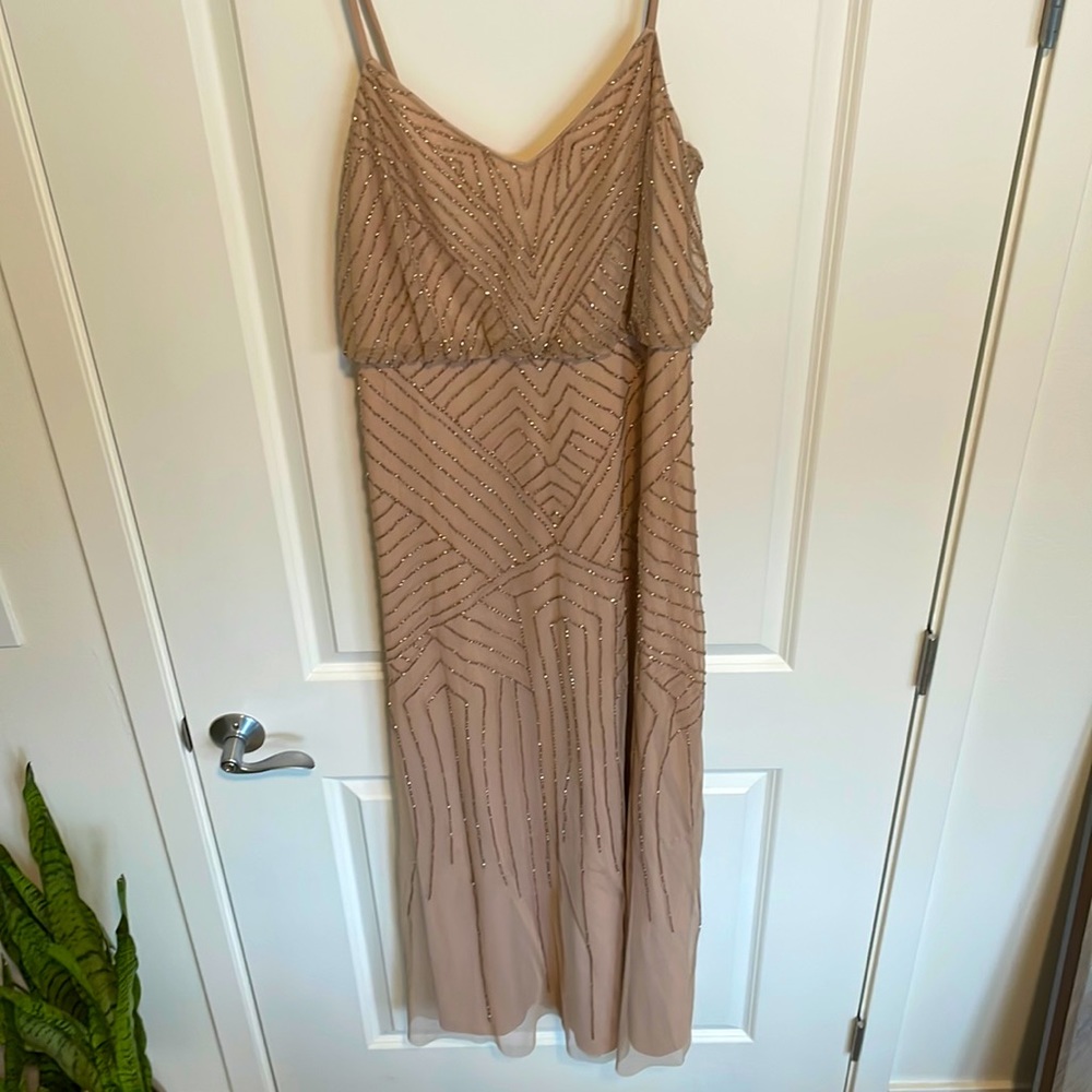 Adrianna Papell Spaghetti Strap Beaded
Blouson Gown Taupe/ Pink Size 10